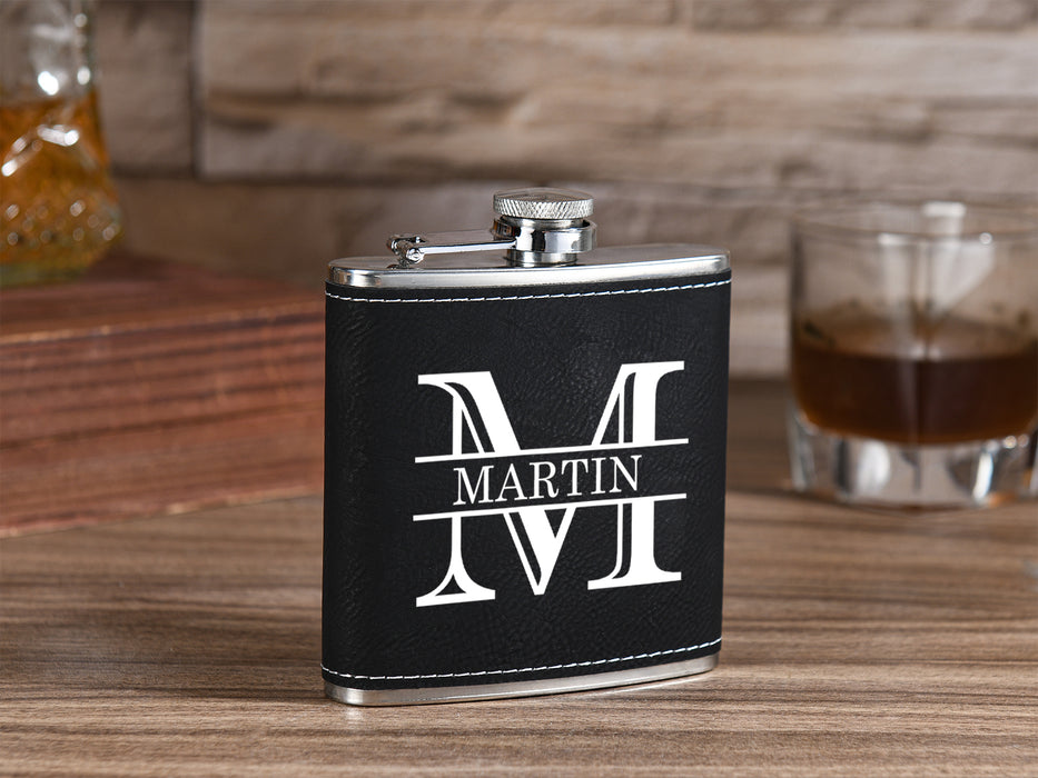 Personalized Leather Flask for Men - Engraved 6oz