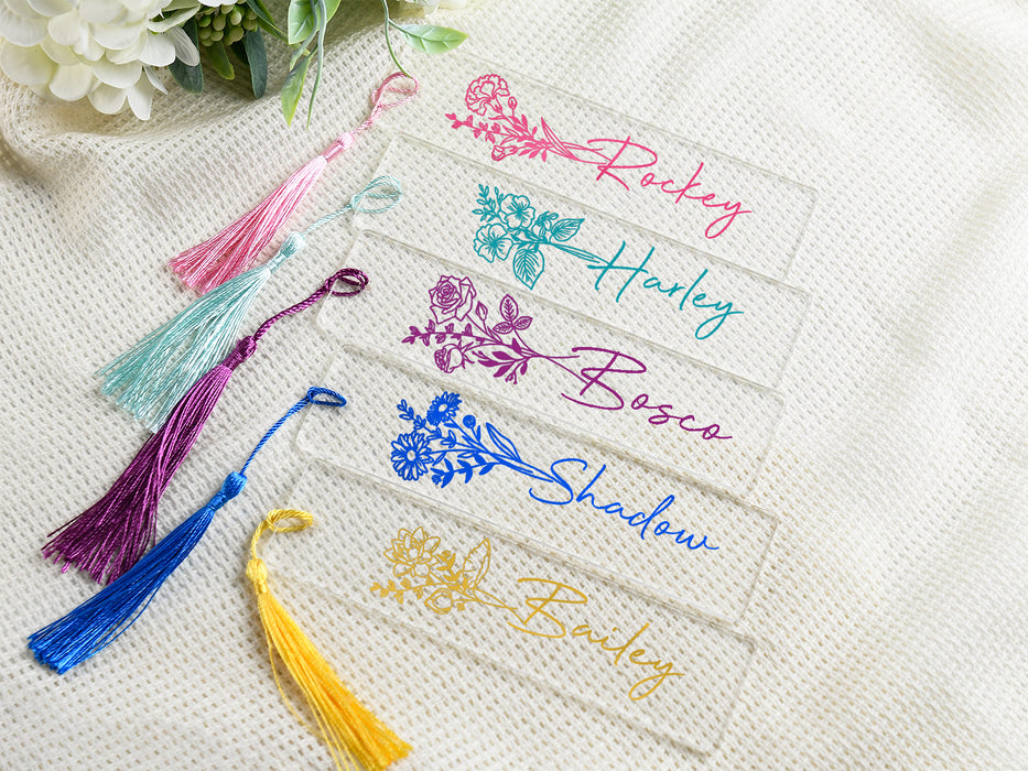 Custom Birth Flower Bookmark for Women, Personalized Acrylic Bookmark Tassel