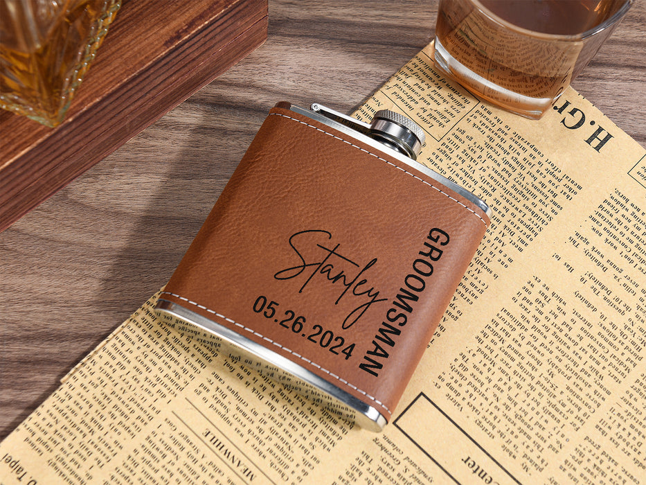 Personalized Leather Flask for Men - Engraved 6oz