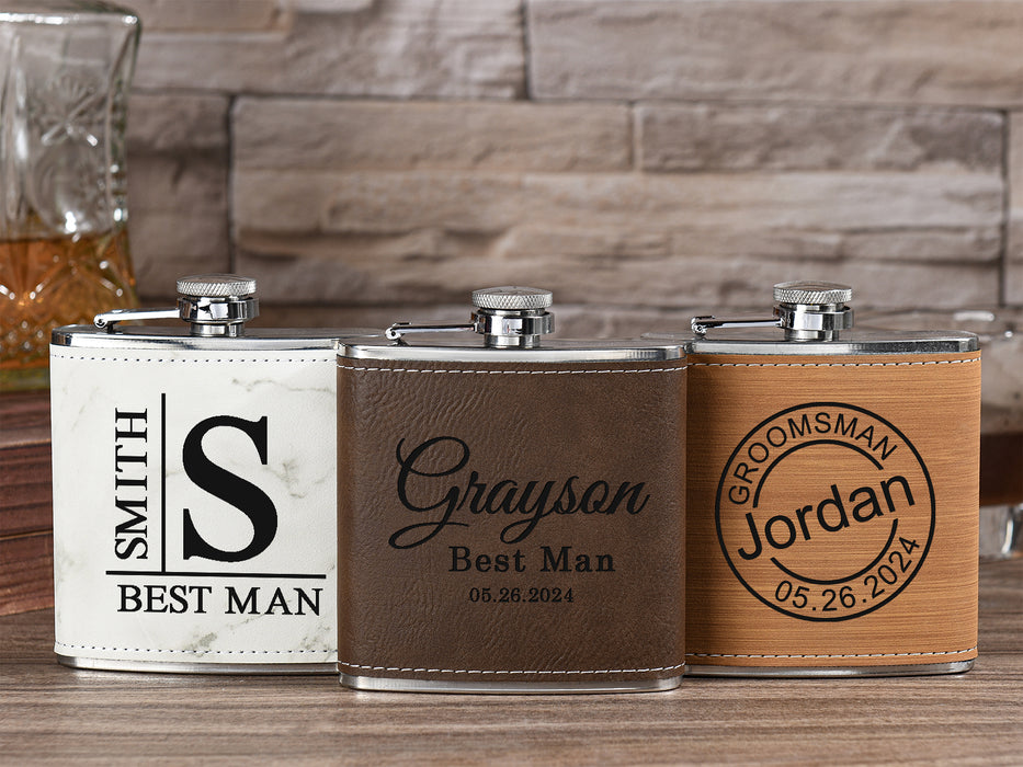 Personalized Leather Flask for Men - Engraved 6oz