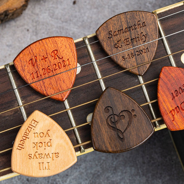 Custom Engraved Wood Guitar Pick, Personalized Gift for Musician