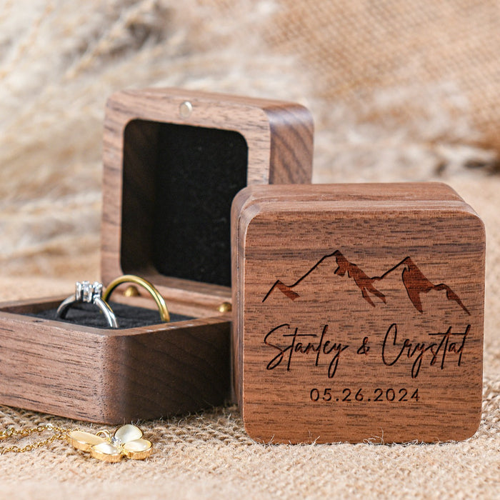 Engraved Wooden Ring Box for Wedding Ceremony