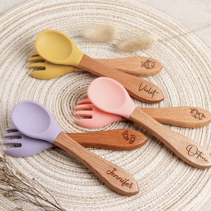 Silicone Baby Spoon and Fork Set, Personalized Baby Cutlery Set