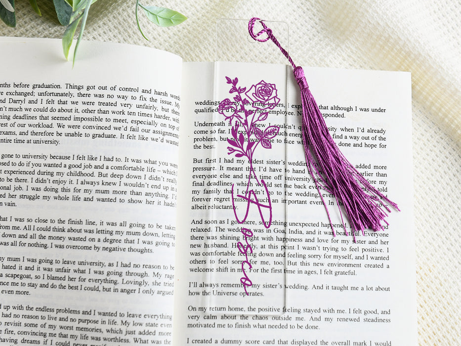 Custom Birth Flower Bookmark for Women, Personalized Acrylic Bookmark Tassel