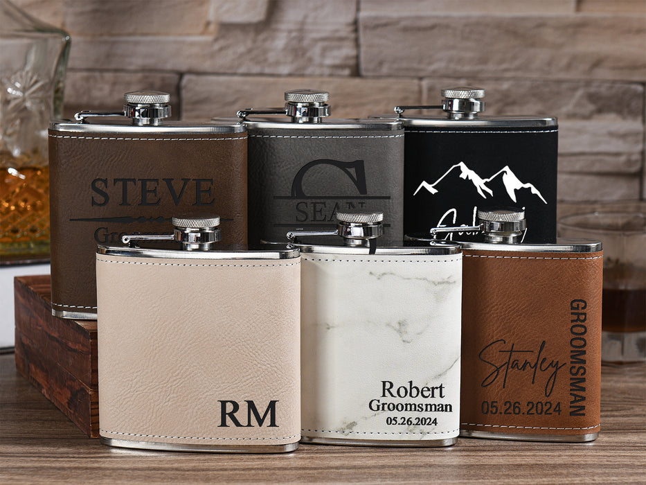 Personalized Leather Flask for Men - Engraved 6oz