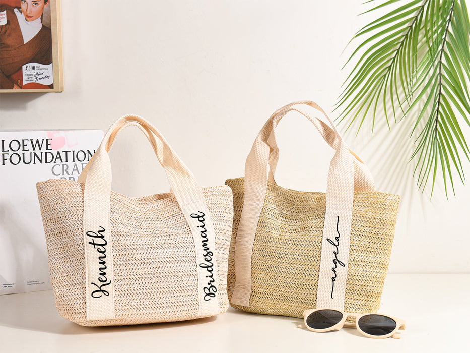 Personalized Bridesmaid Straw Bags with Name