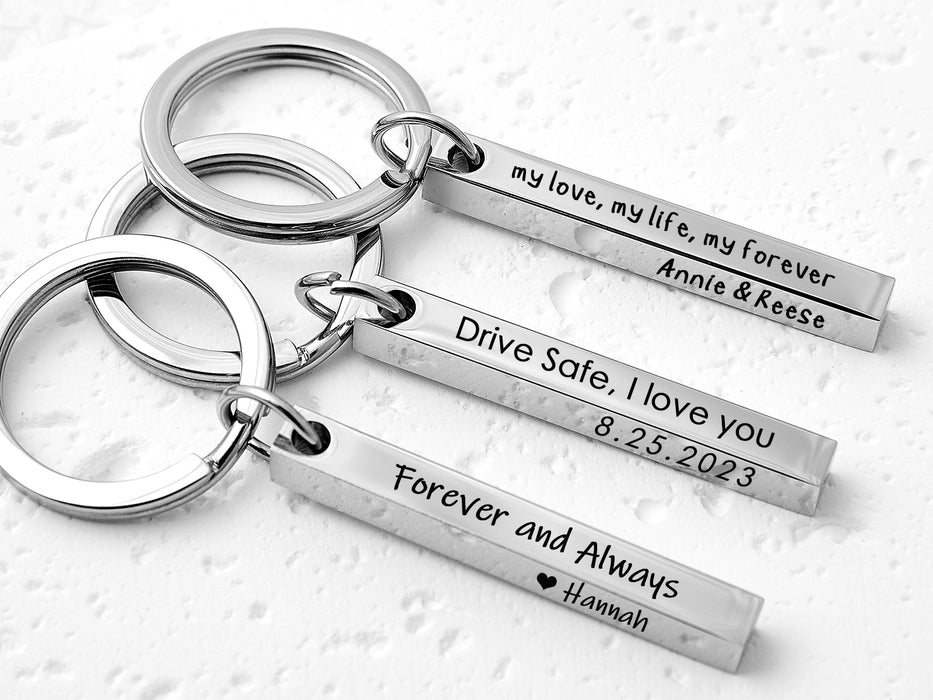 4 Sided Laser Engraved Bar Keychain for Boyfriend