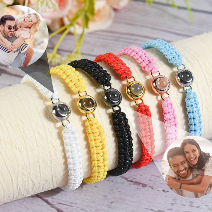 Personalized Circle Photo Projection Braided Rope Bracelet