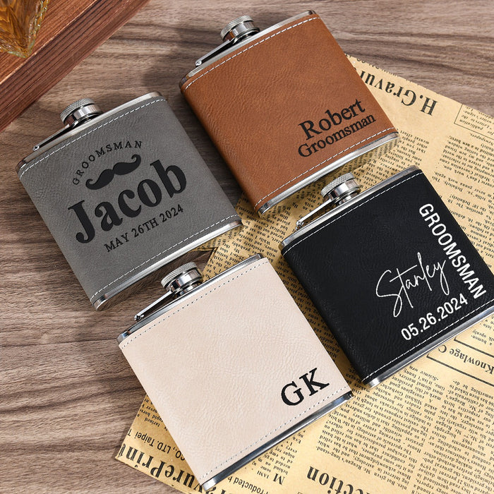 Personalized Leather Flask for Men - Engraved 6oz