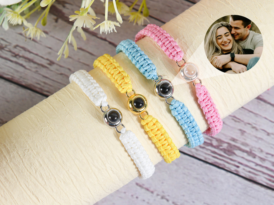 Personalized Circle Photo Projection Braided Rope Bracelet