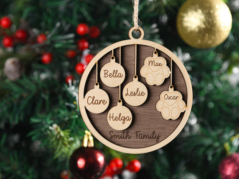 Personalized Family and Pet Ornament, People & Paw Print Christmas Gifts