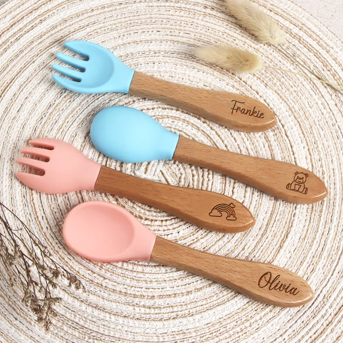 Silicone Baby Spoon and Fork Set, Personalized Baby Cutlery Set