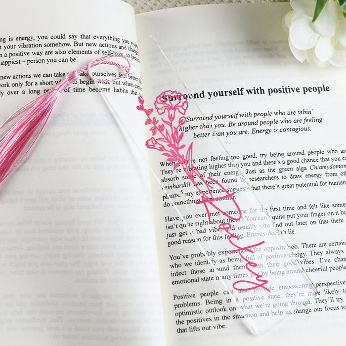 Custom Birth Flower Bookmark for Women, Personalized Acrylic Bookmark Tassel