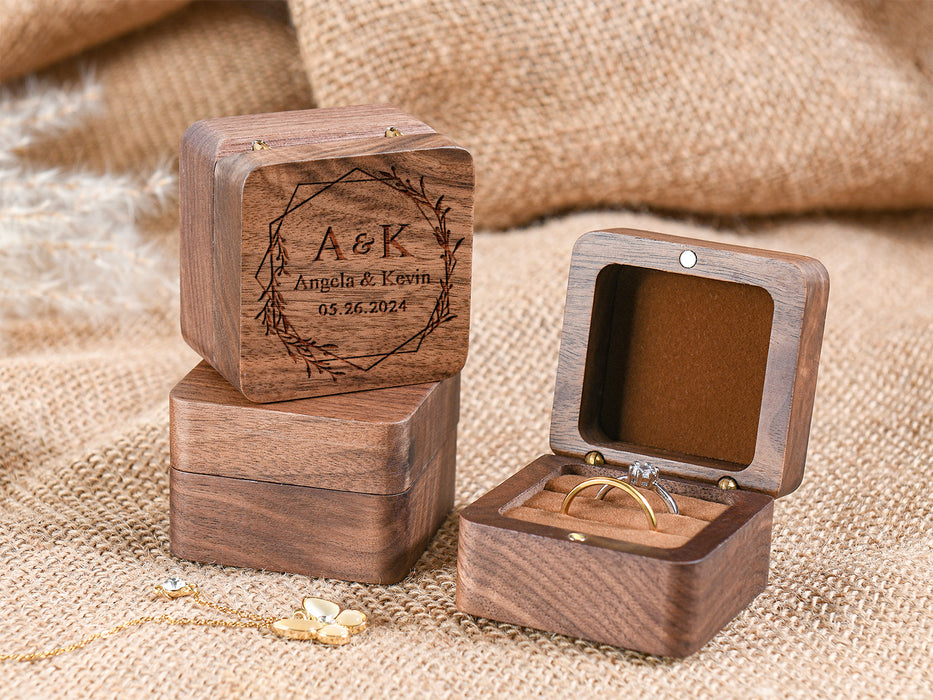 Engraved Wooden Ring Box for Wedding Ceremony