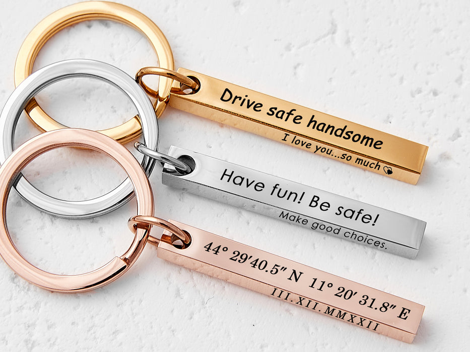 4 Sided Laser Engraved Bar Keychain for Boyfriend