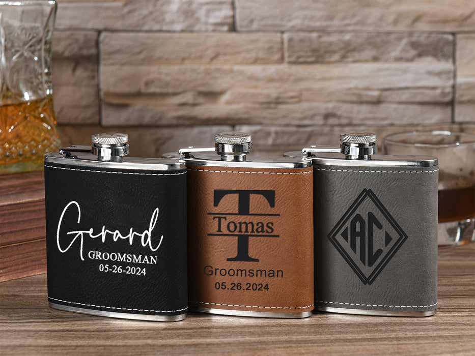 Personalized Leather Flask for Men - Engraved 6oz