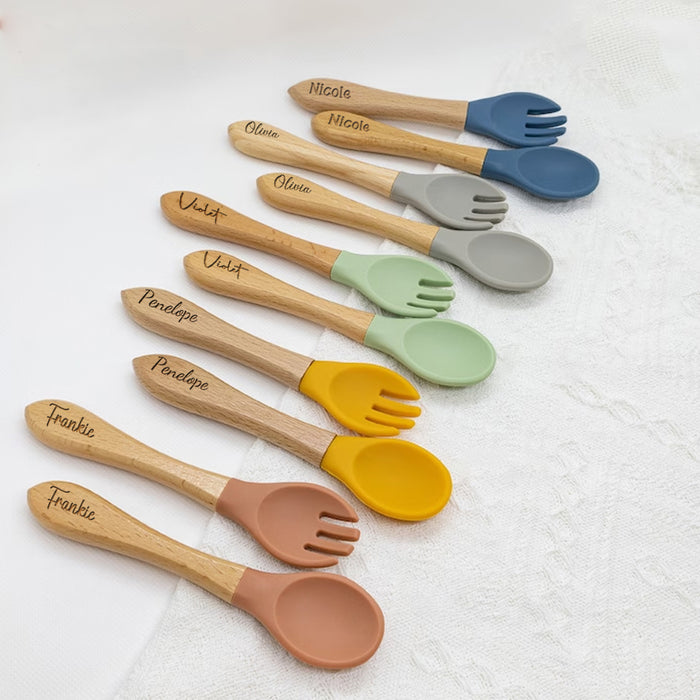 Silicone Baby Spoon and Fork Set, Personalized Baby Cutlery Set