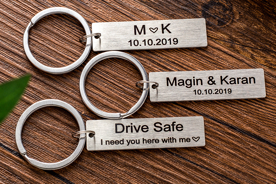 Stainless Steel Drive Safe Keychain, Personalized Gifts for Him