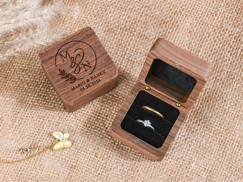 Engraved Wooden Ring Box for Wedding Ceremony