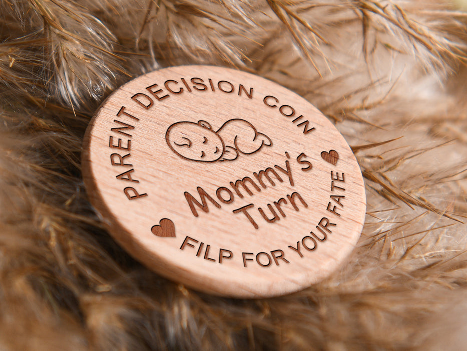 Custom Engraved Decision Flip Coin, 37mm Wood Disc