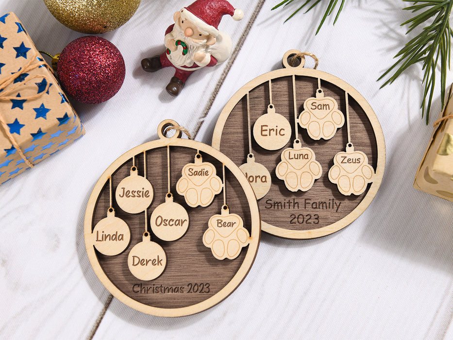 Personalized Family and Pet Ornament, People & Paw Print Christmas Gifts