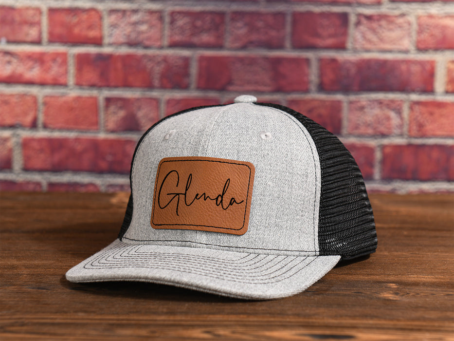 Custom Leather Patch Trucker Hats,Laser engraved Name or Logo on Leather Patch Hat