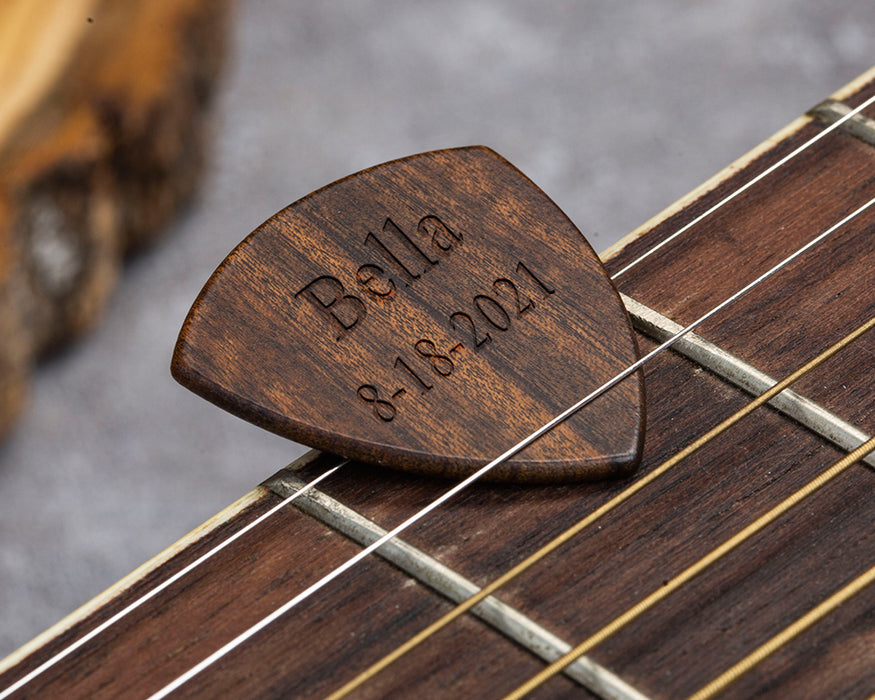 Custom Engraved Wood Guitar Pick, Personalized Gift for Musician