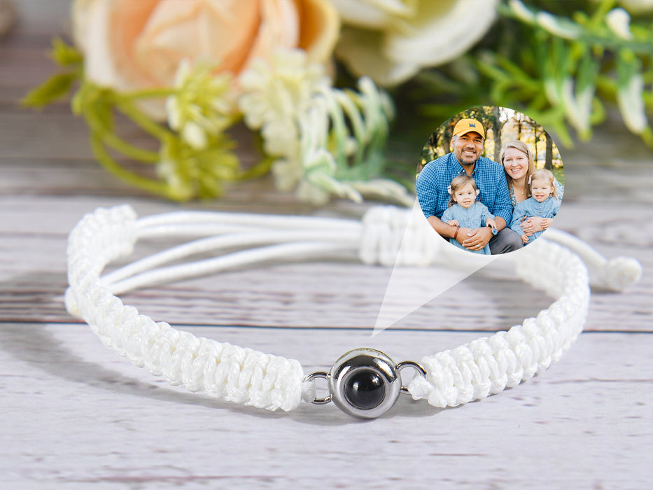 Personalized Circle Photo Projection Braided Rope Bracelet