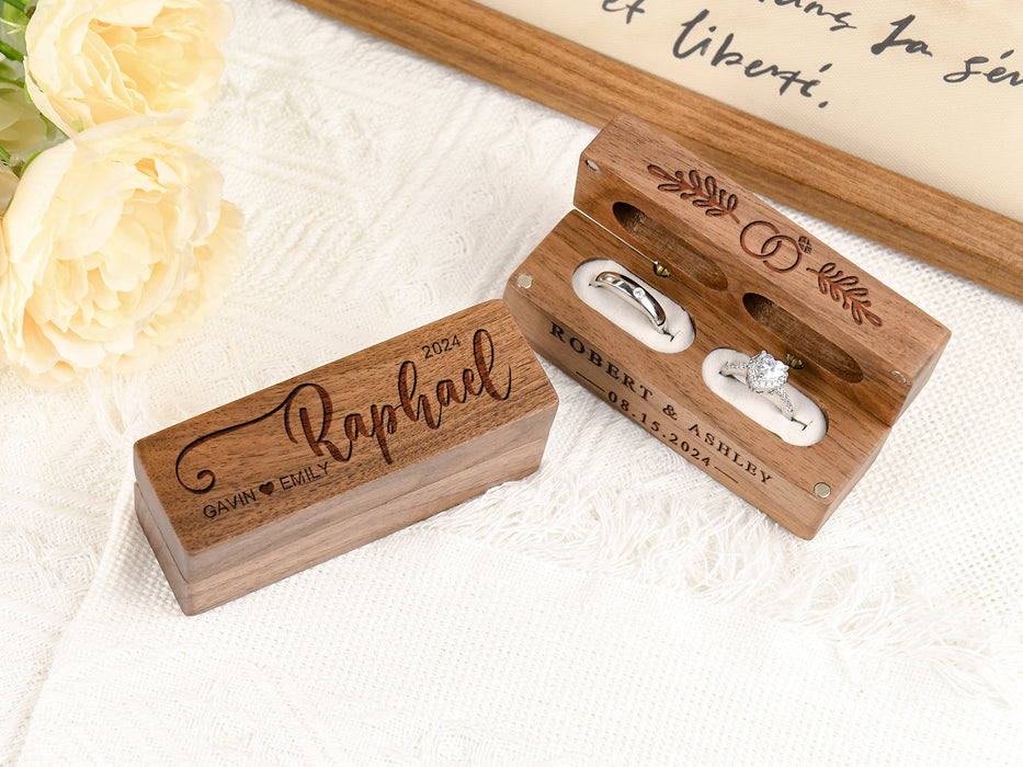 Personalized Wedding Ring Box,Slim Double Ring Holder