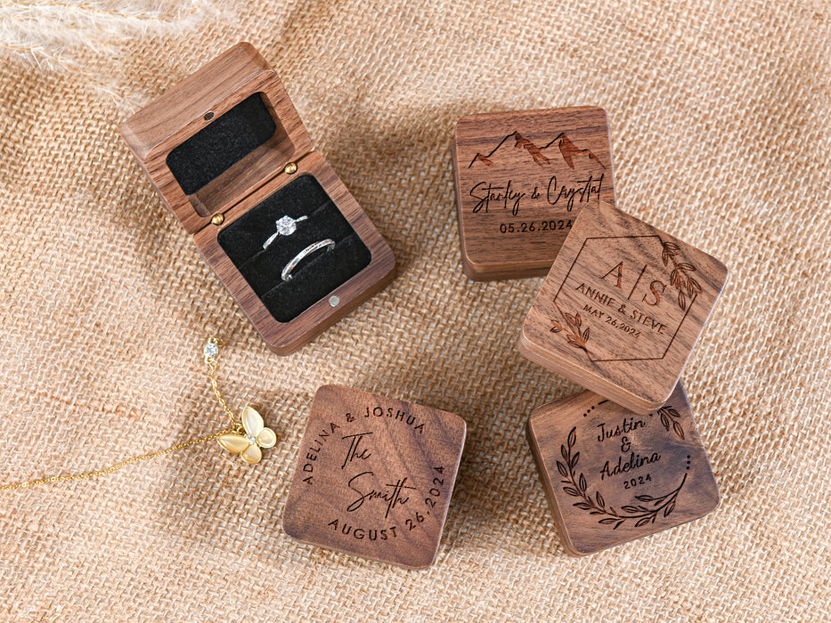 Engraved Wooden Ring Box for Wedding Ceremony