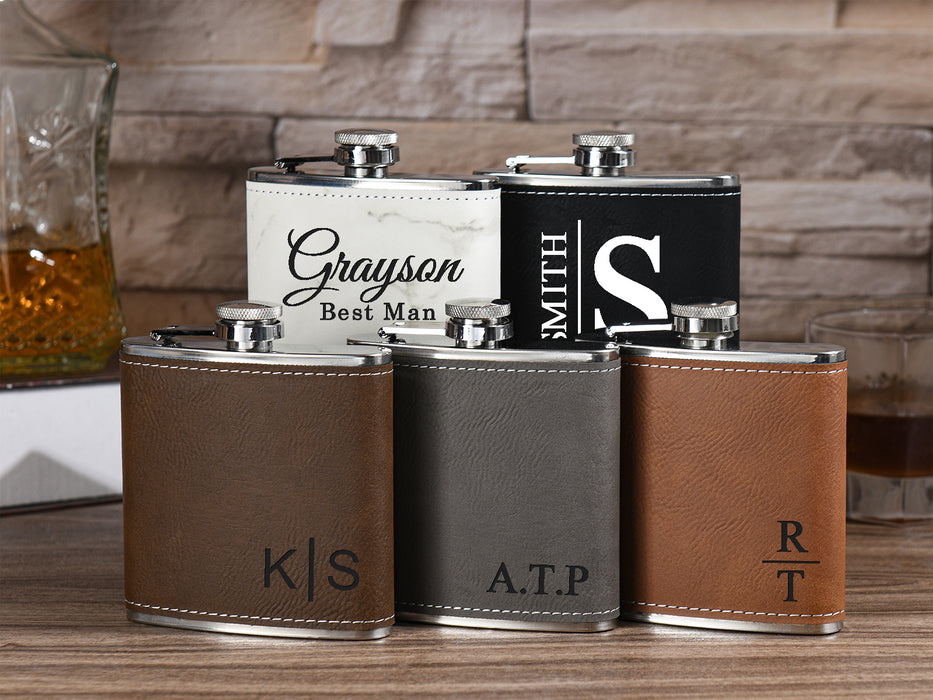 Personalized Leather Flask for Men - Engraved 6oz