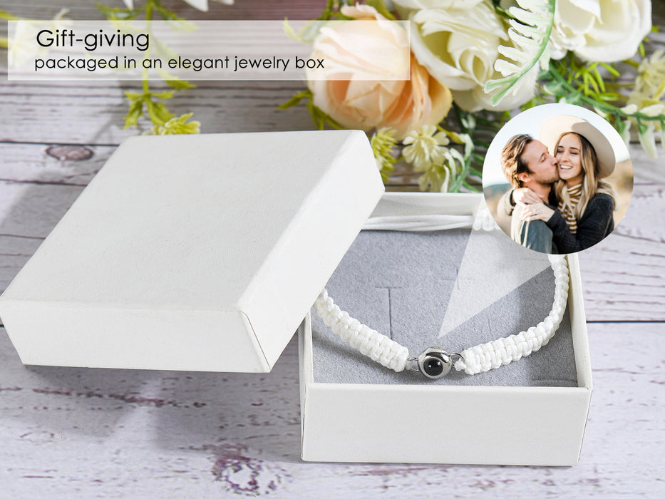 Personalized Circle Photo Projection Braided Rope Bracelet