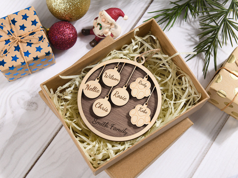 Personalized Family and Pet Ornament, People & Paw Print Christmas Gifts