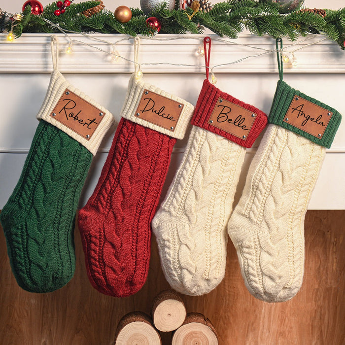 Cable Knit Personalized Christmas Stockings, Family Stocking with Name