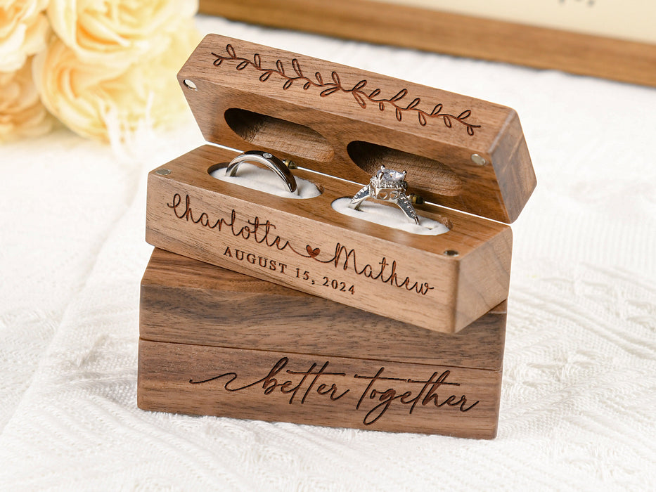 Personalized Wedding Ring Box,Slim Double Ring Holder