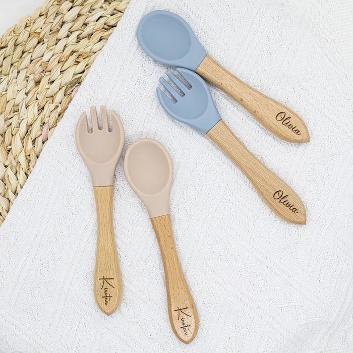 Silicone Baby Spoon and Fork Set, Personalized Baby Cutlery Set