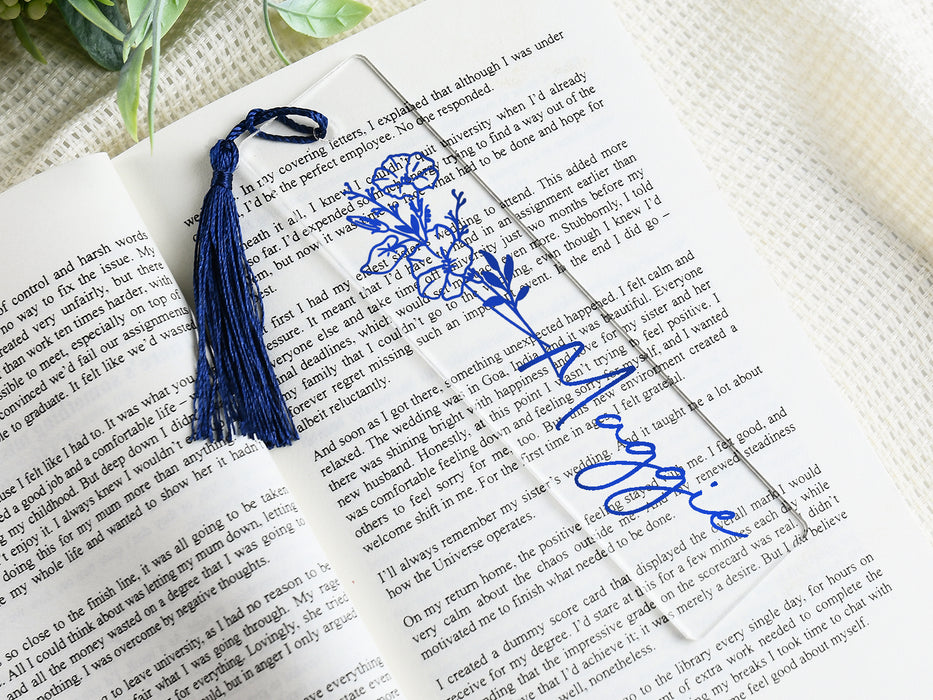 Custom Birth Flower Bookmark for Women, Personalized Acrylic Bookmark Tassel