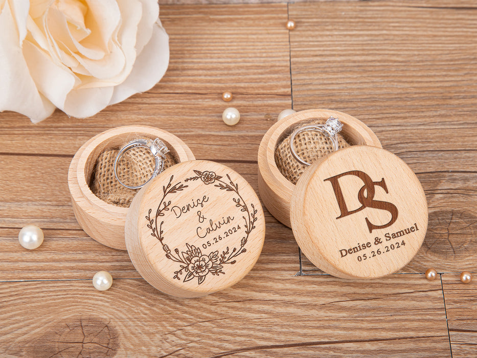 Engraved Wooden Ring Box For Wedding Ceremony - Personalized