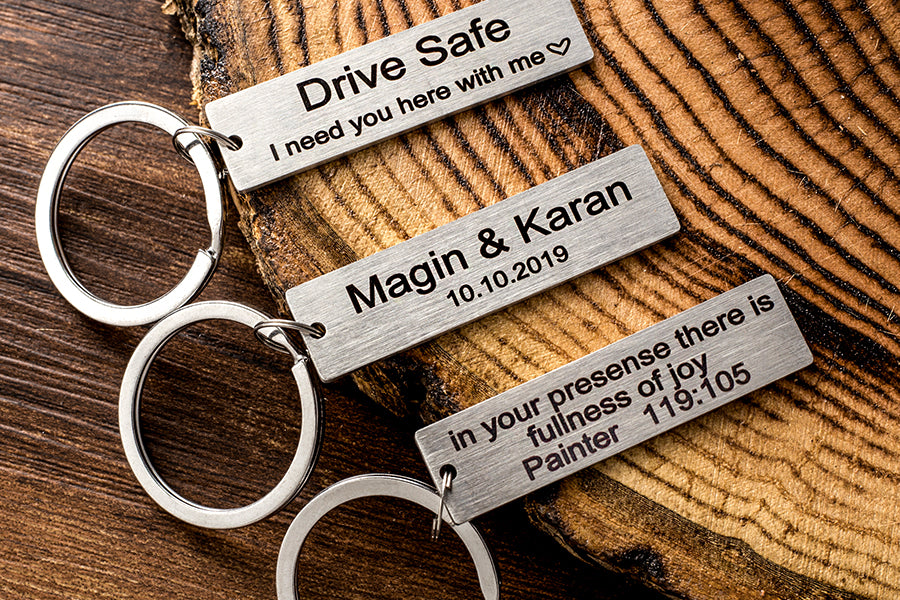 Stainless Steel Drive Safe Keychain, Personalized Gifts for Him