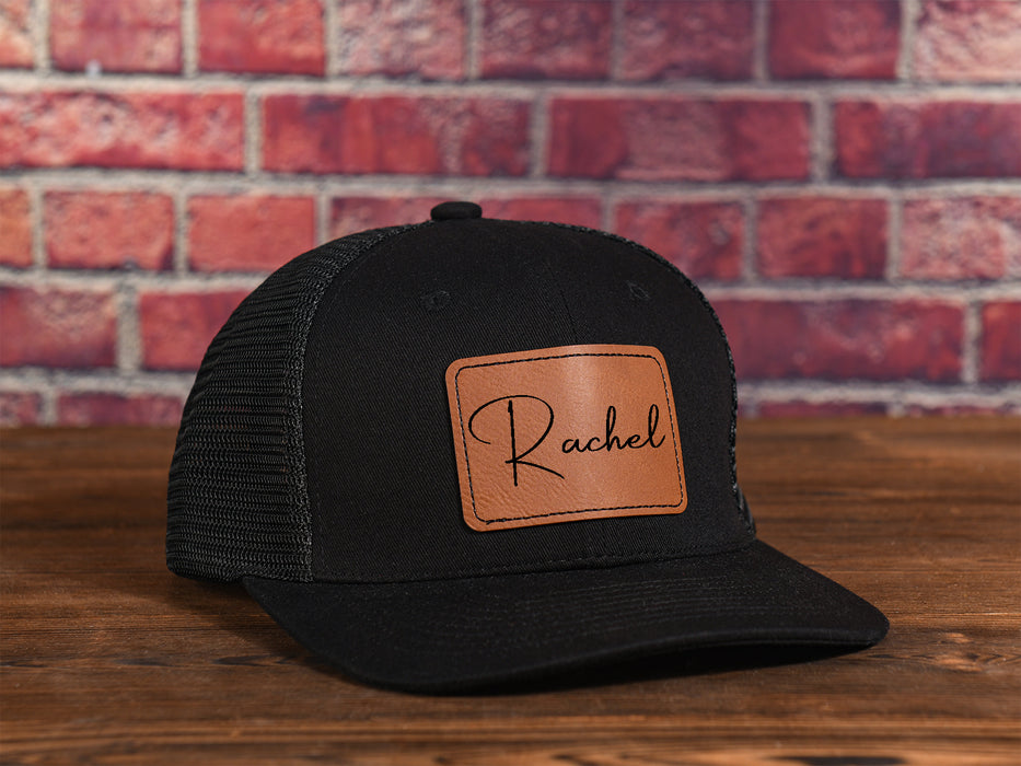 Custom Leather Patch Trucker Hats,Laser engraved Name or Logo on Leather Patch Hat