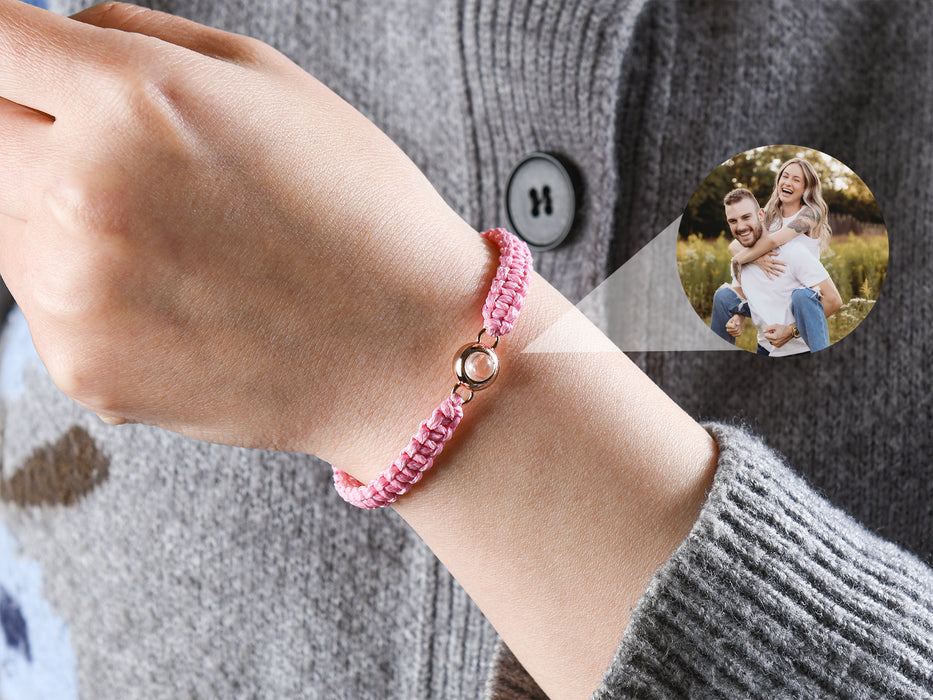 Personalized Circle Photo Projection Braided Rope Bracelet