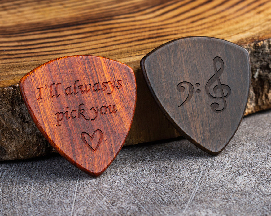 Custom Engraved Wood Guitar Pick, Personalized Gift for Musician