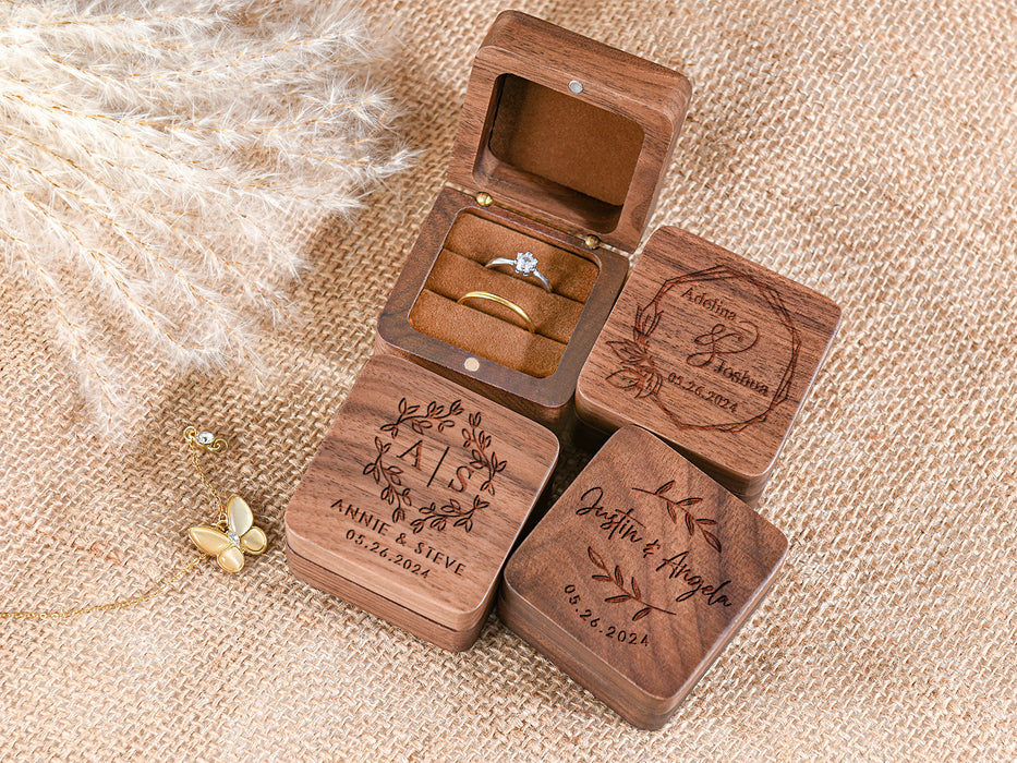 Engraved Wooden Ring Box for Wedding Ceremony