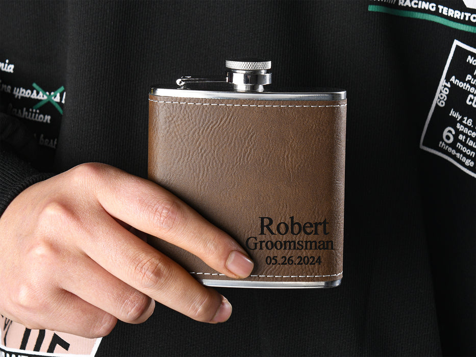 Personalized Leather Flask for Men - Engraved 6oz