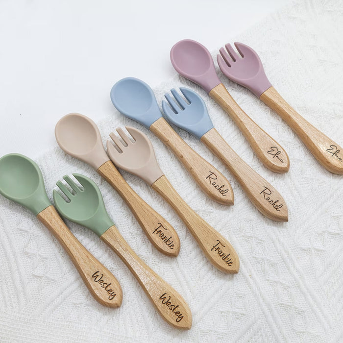 Silicone Baby Spoon and Fork Set, Personalized Baby Cutlery Set