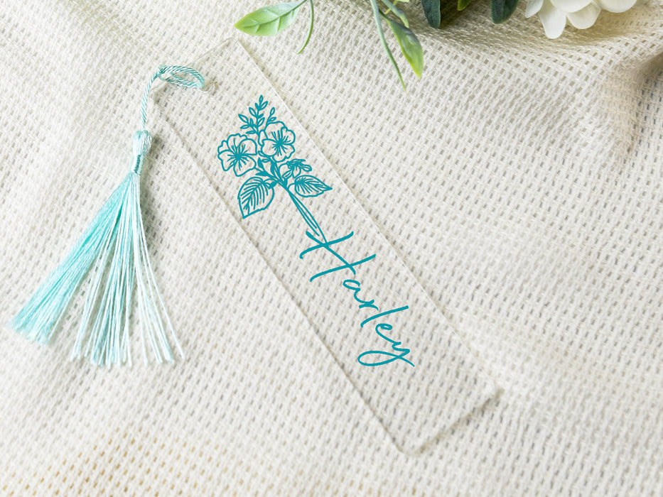 Custom Birth Flower Bookmark for Women, Personalized Acrylic Bookmark Tassel