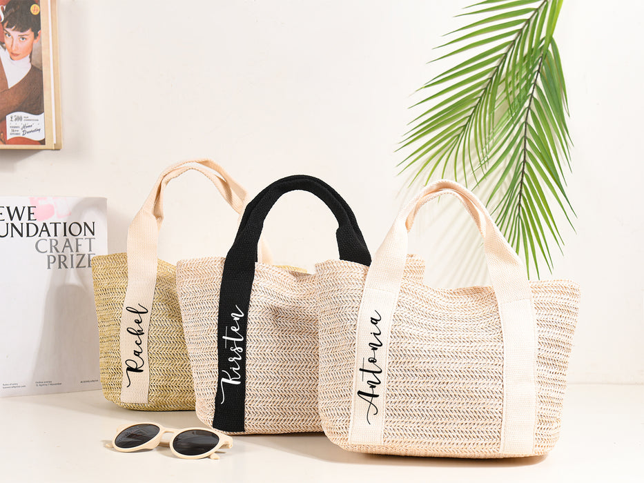 Personalized Bridesmaid Straw Bags with Name