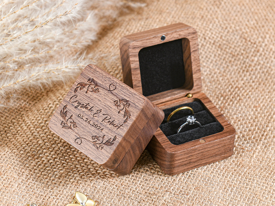 Engraved Wooden Ring Box for Wedding Ceremony