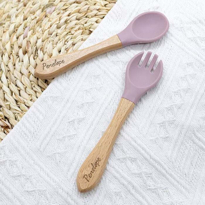 Silicone Baby Spoon and Fork Set, Personalized Baby Cutlery Set