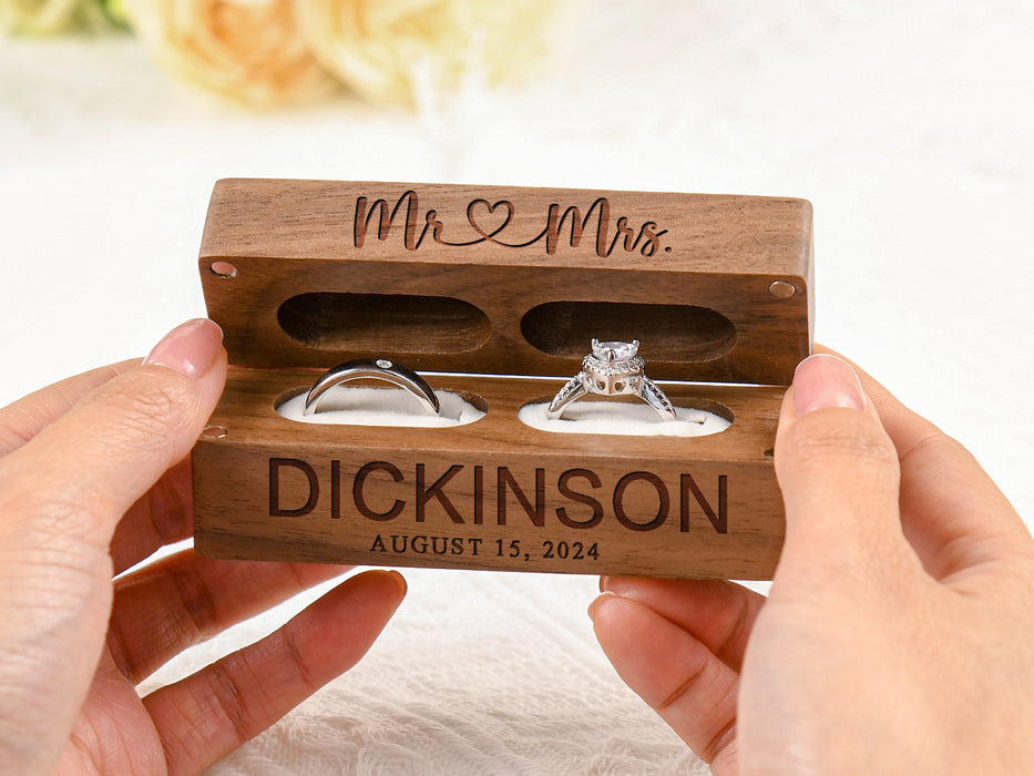 Personalized Wedding Ring Box,Slim Double Ring Holder